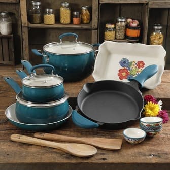 The Pioneer Woman Dazzling Dahlias Ceramic Nonstick 10-Piece Cookware Set  Reviews 2023